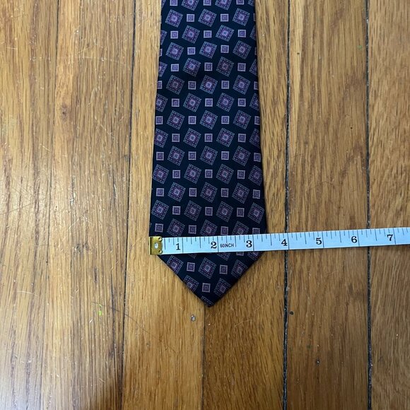 👔 Gino Pompeii - 100% Silk Black w/ Magenta Squares Tie - Picture 6 of 7